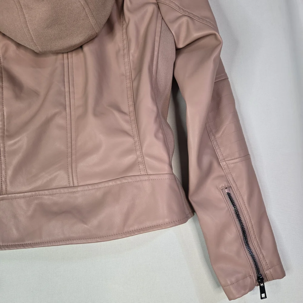 Snobbish Junior Size M Faux Leather Pink Hooded Zip Up Jacket NWT - Picture 12 of 12